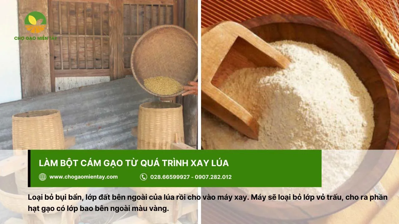 Tạo bột cám gạo từ việc xay lúa