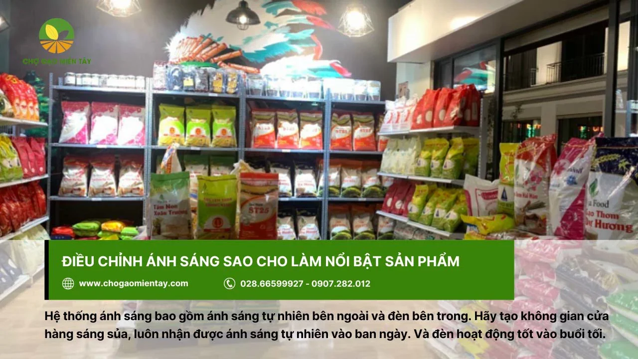 Điều chỉnh ánh sáng phù hợp để làm nổi bật sản phẩm gạo