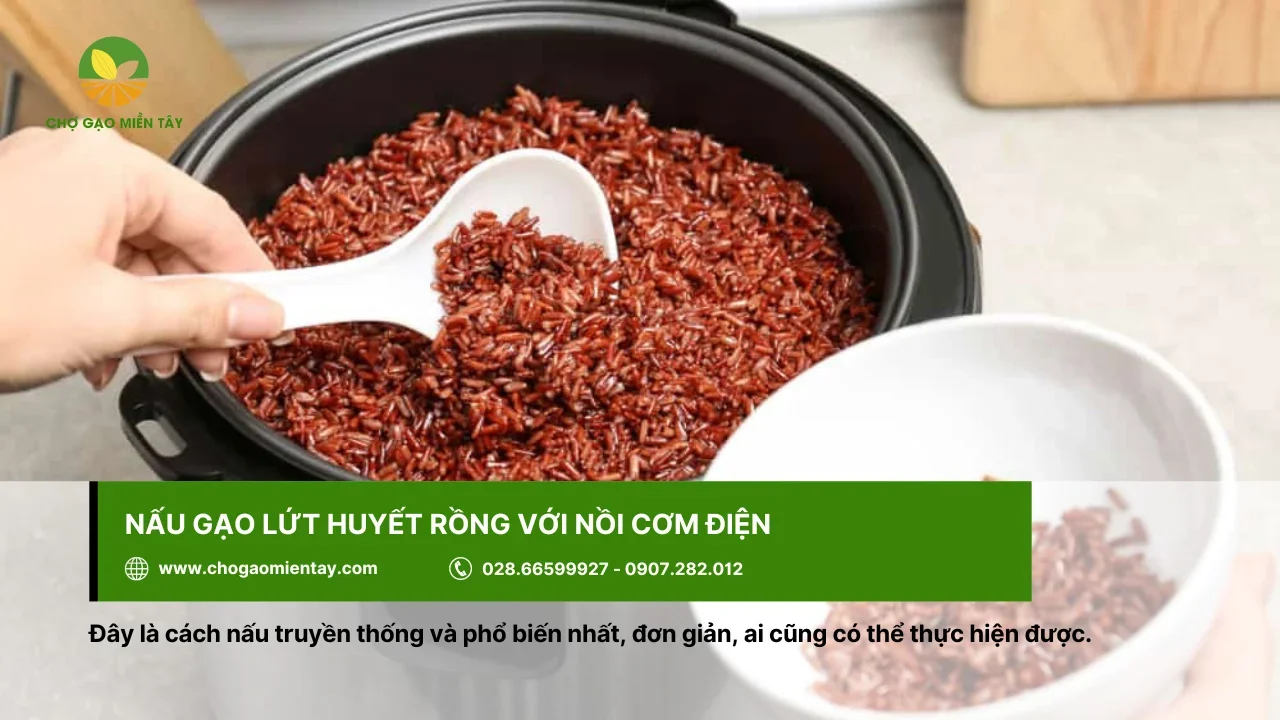 Nấu gạo lứt huyết rồng với nồi cơm điện