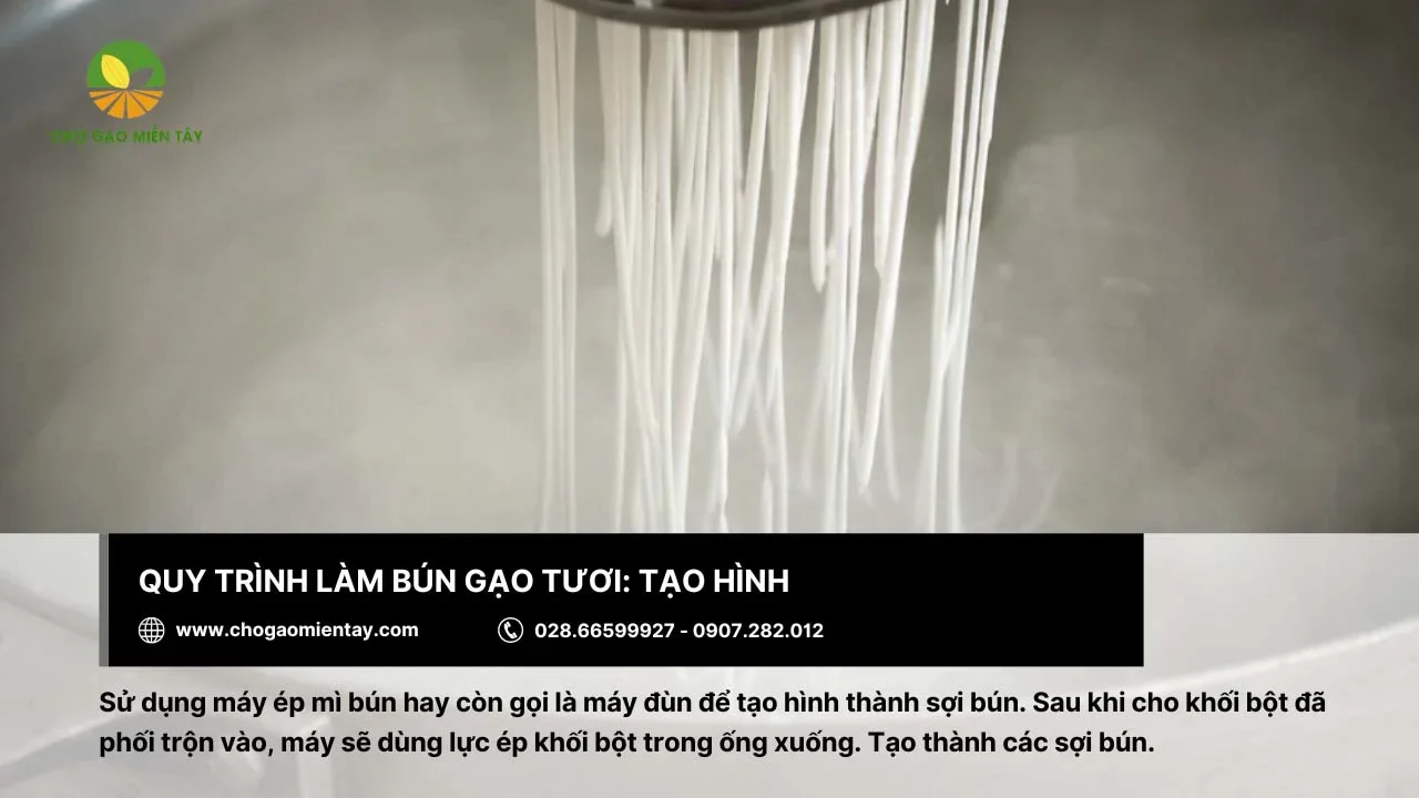 Sử dụng máy đùn để tạo hình thành sợi bún