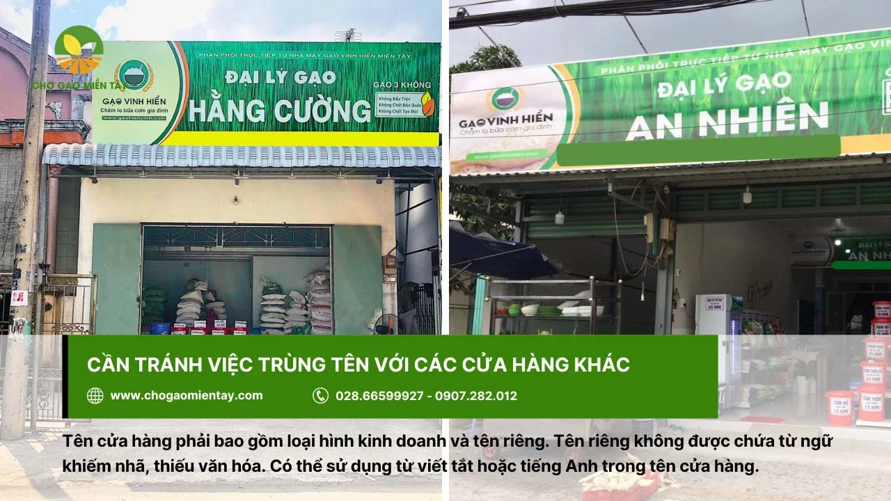 Tên cửa hàng gạo cần tránh trùng với các cửa hàng khác