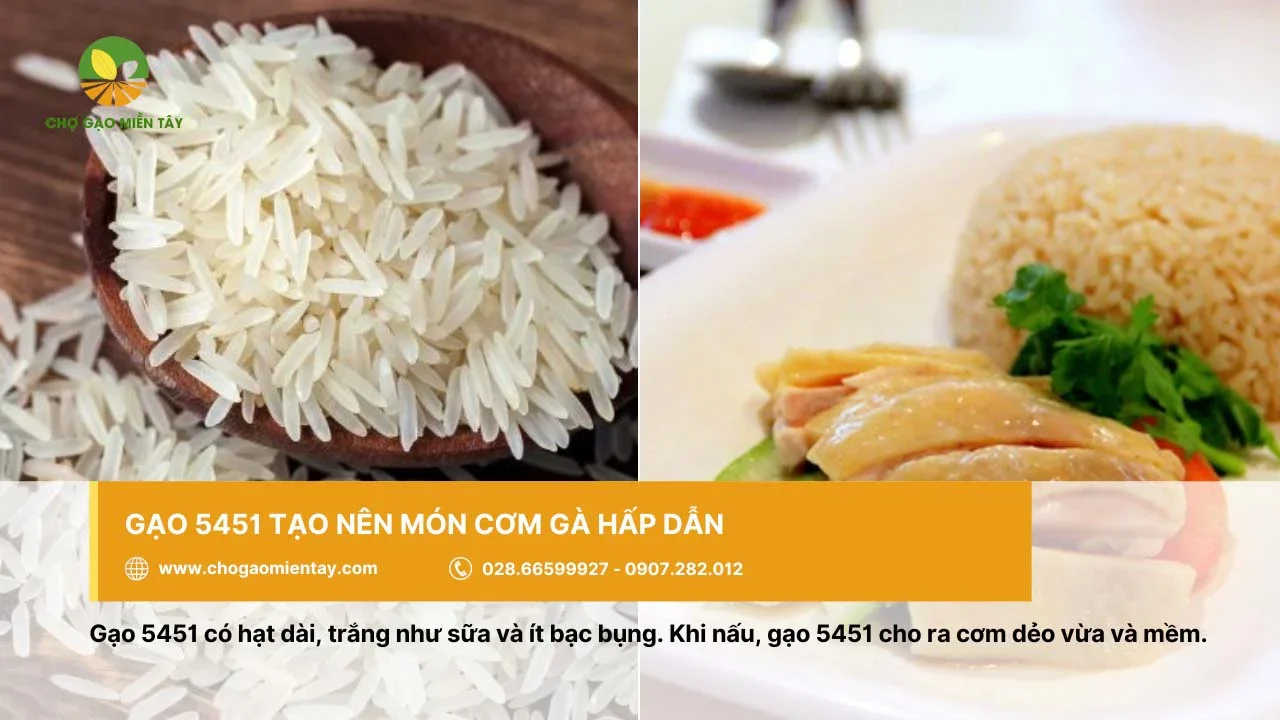 Gạo 5451 cho cơm dẻo vừa, mềm nên thích hợp làm cơm gà